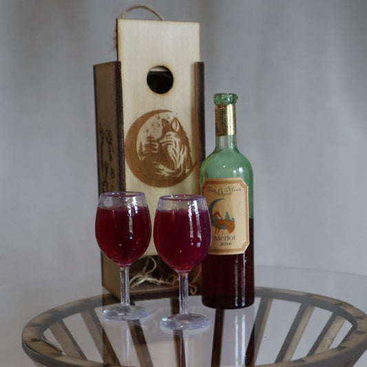 Wine & Wine Glass Set or Individual Glasses - Red/Merlot - 1/3 scaled prop set for BJD