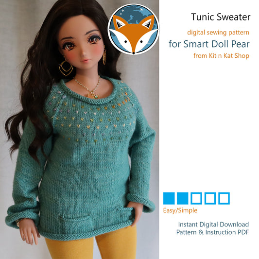Rolled Edge Tunic Sweater for Smart Doll Pear - Digital Knitting Pattern