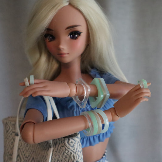 Beach Glass Acrylic Bracelet and Ring Sets