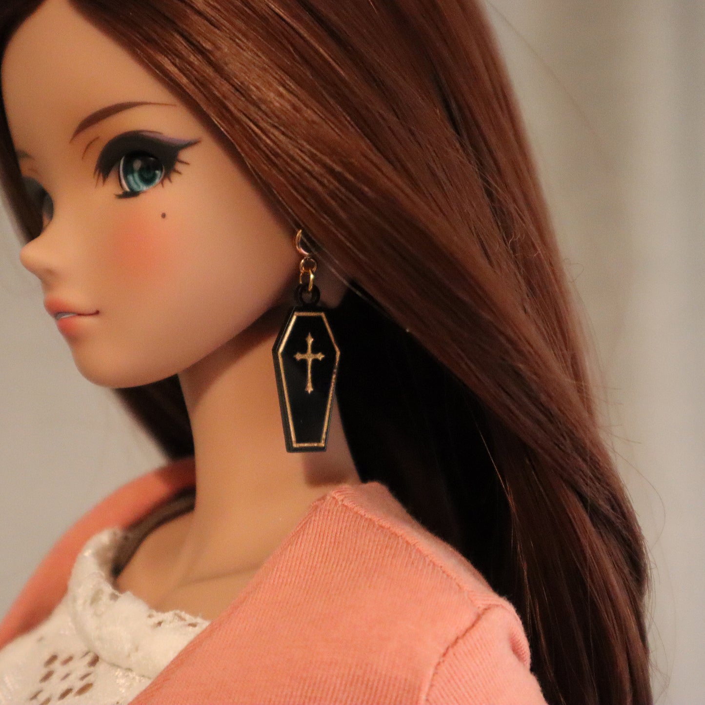 Handpainted Coffin Acrylic No-Hole earrings for vinyl bjds - color choice