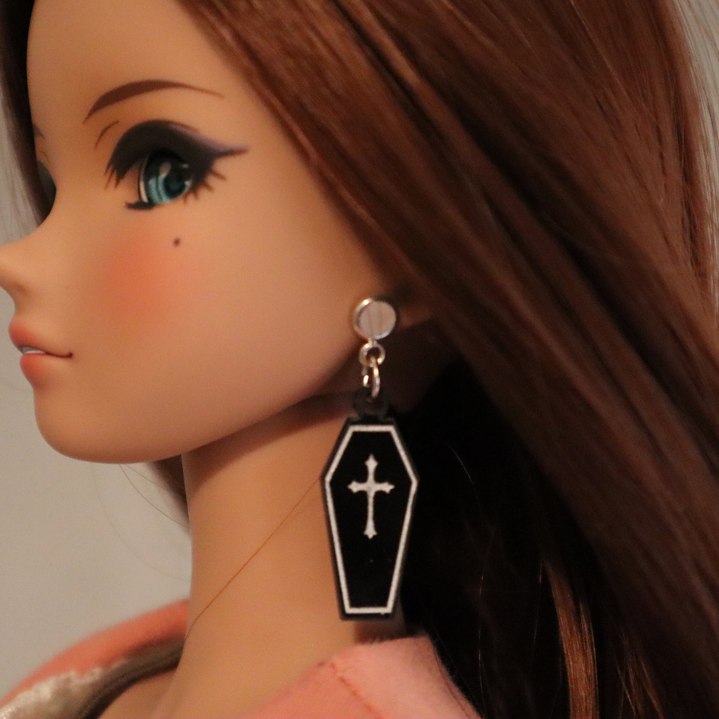 Handpainted Coffin Acrylic No-Hole earrings for vinyl bjds - color choice