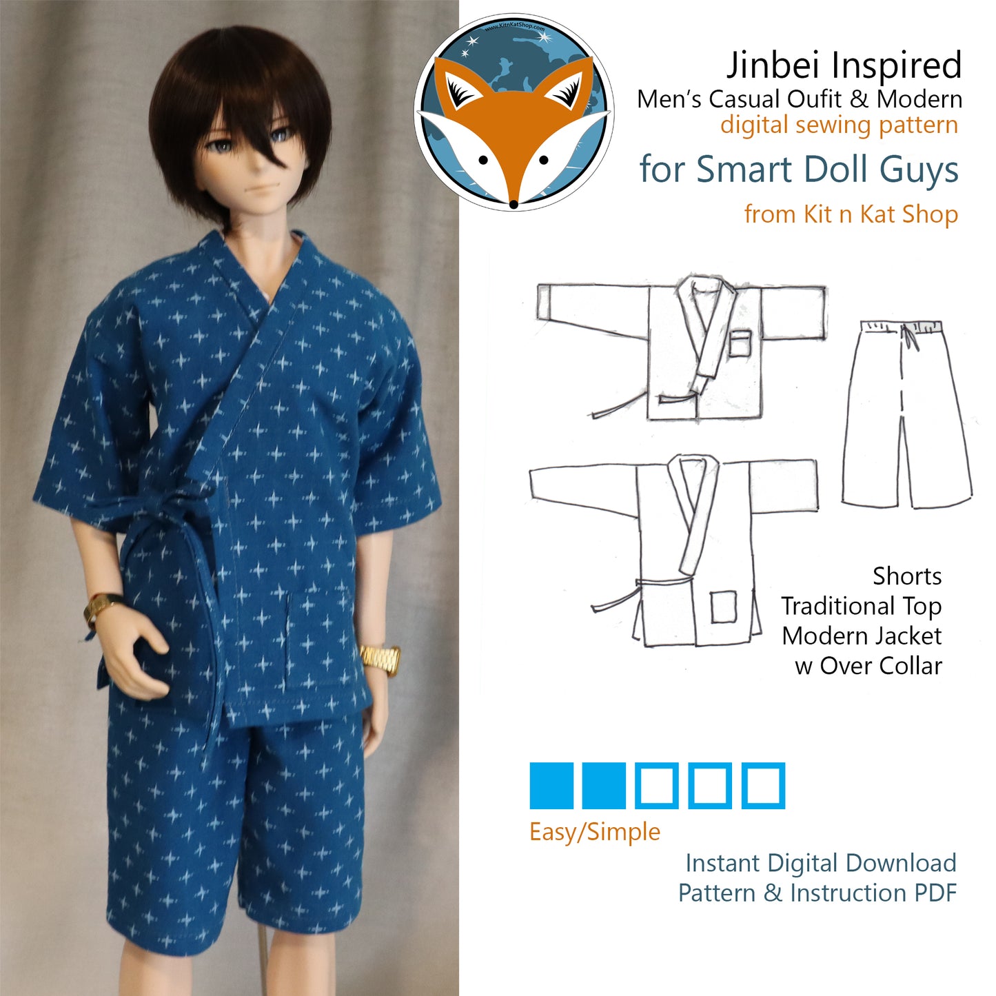 Jinbei Inspired set for Smart Doll Macho and Slim Males - Digital Sewing Pattern