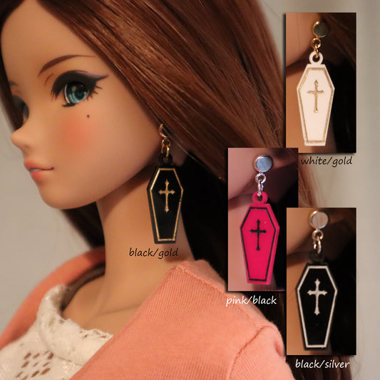 Handpainted Coffin Acrylic No-Hole earrings for vinyl bjds - color choice