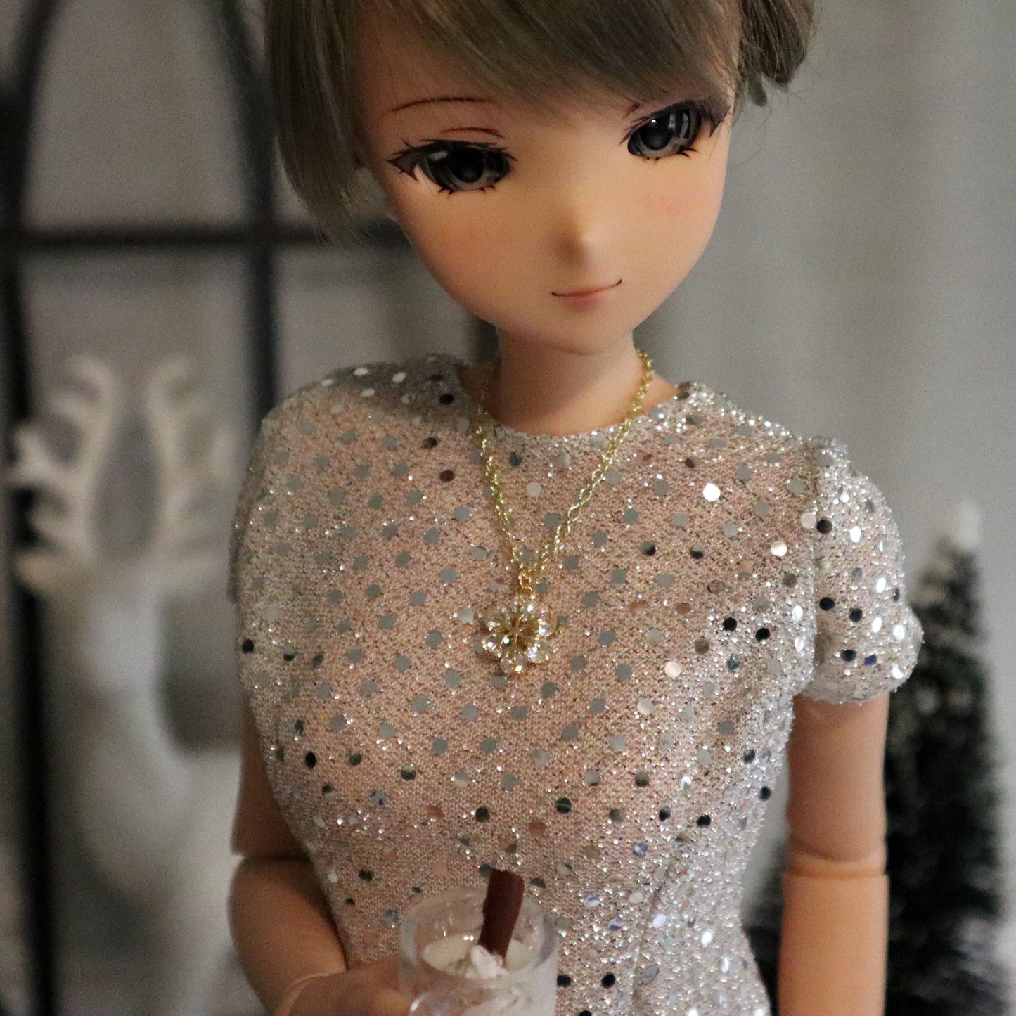 Crystal Snowflake Pendant Magnetic Clasp Necklace for BJD