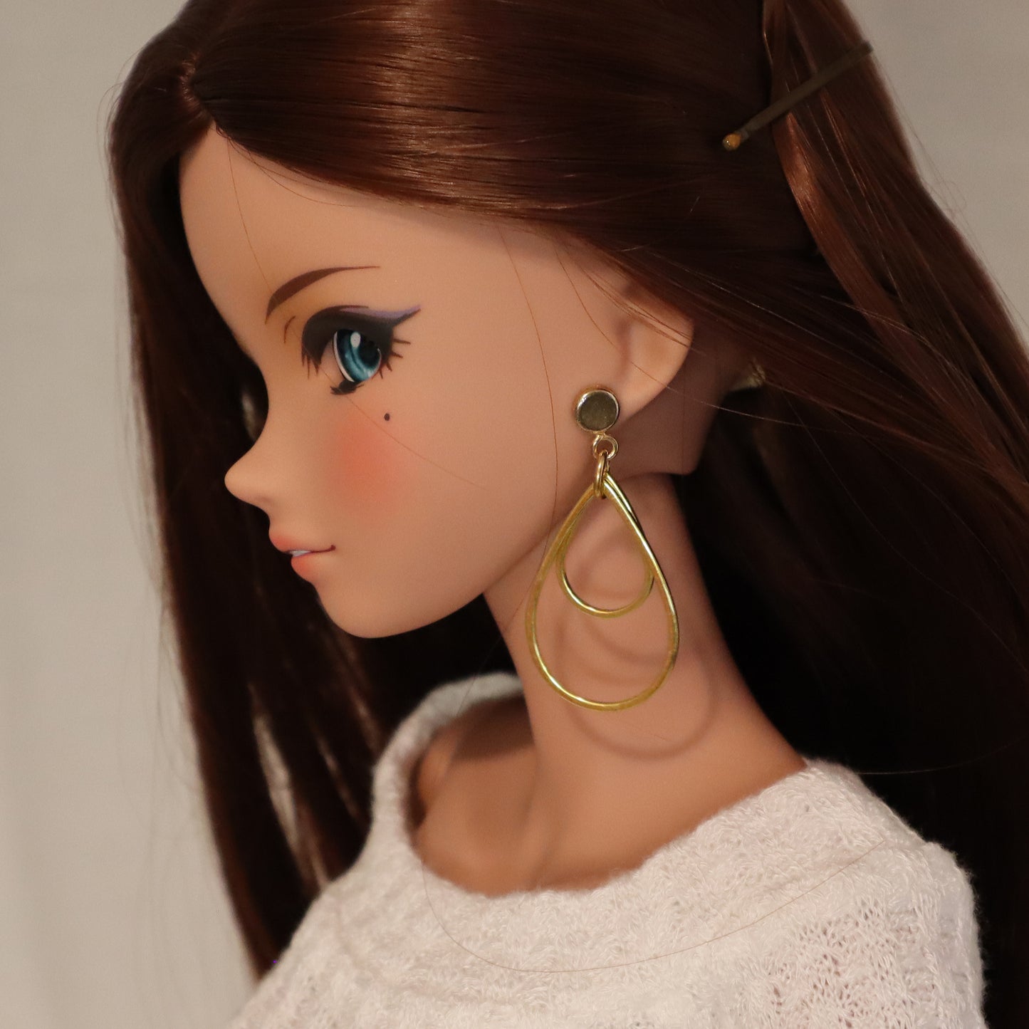 Raindrop Double Hoop Gold No-Hole Earrings for BJD