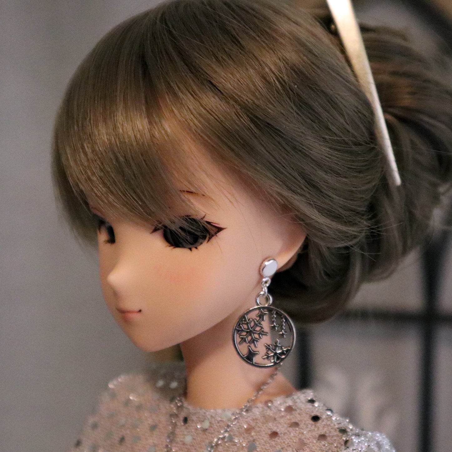 Falling Snow Silver No-Hole Earring for BJD