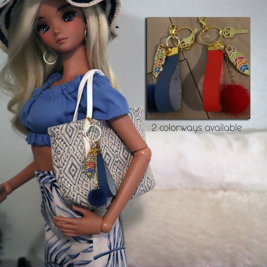 Feather and Faux Leather Purse Charms for 1/3 and 1/4 doll bags, purses and totes
