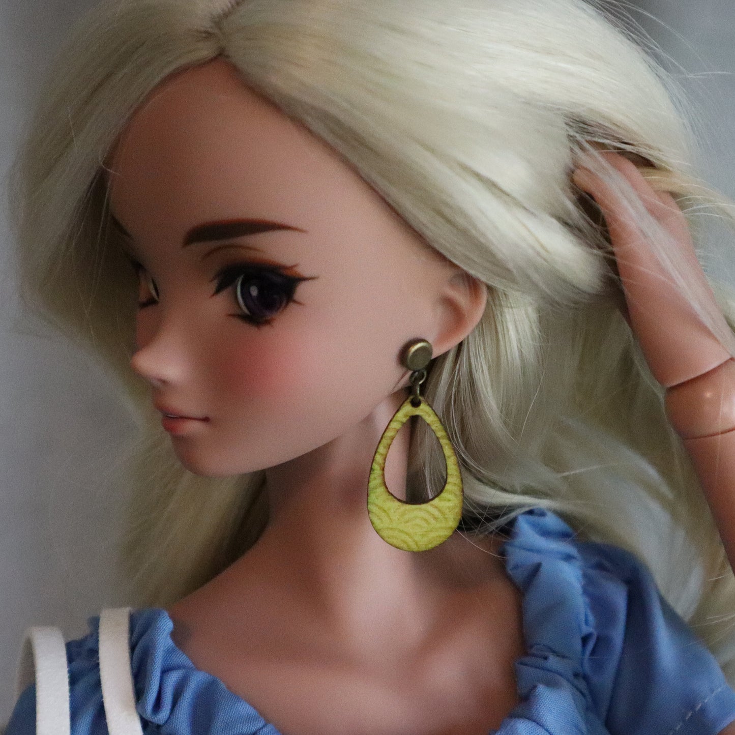 Bronze and Olive Asian inspired drop hoop No-Hole Earrings