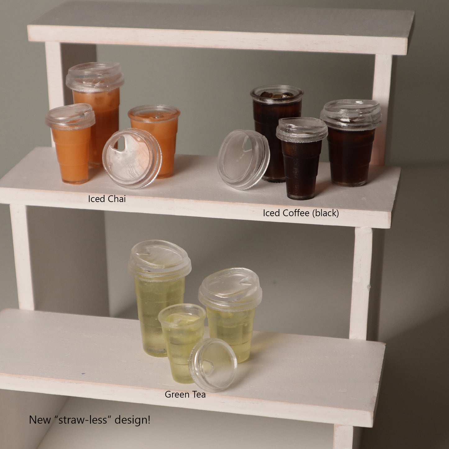 Iced Beverages w/ Straw-less Lid - 1/3 & 1/4 scale props for BJDs - To Go Cup