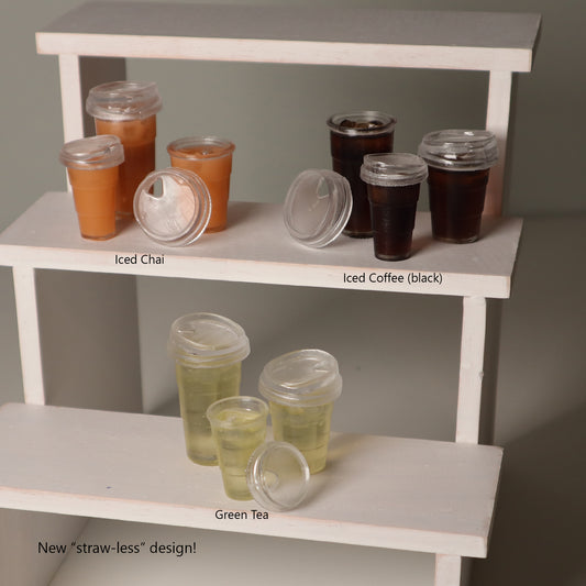Iced Beverages w/ Straw-less Lid - 1/3 & 1/4 scale props for BJDs - To Go Cup