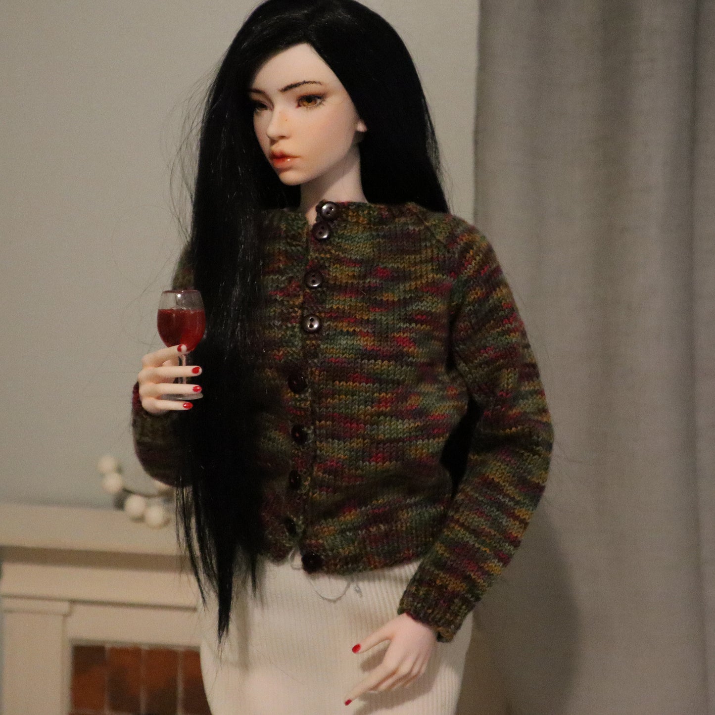 Jewel Tone Button Front Cardigan - Fits 63cm BJD, Smartdoll Classic, Pear