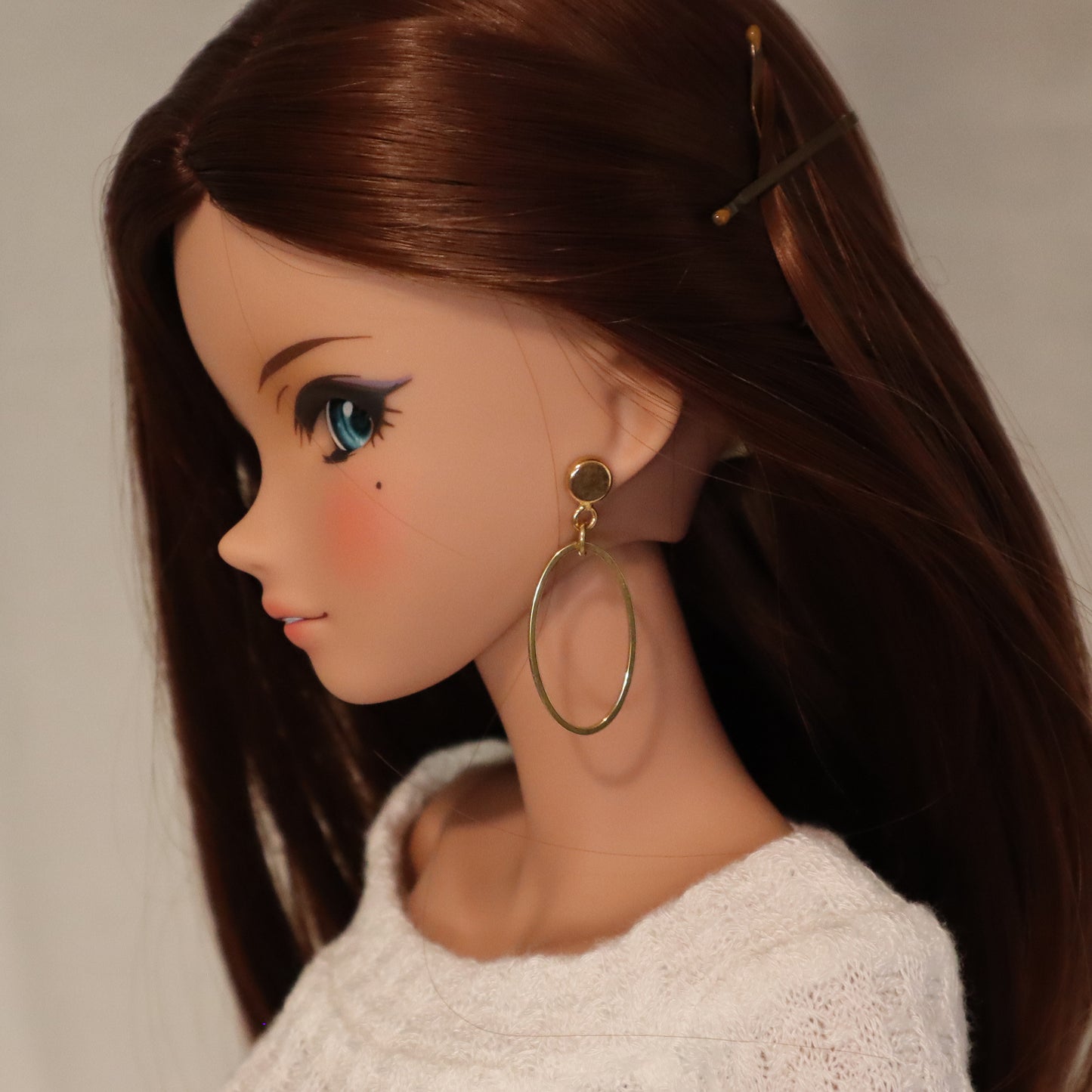 Oval Meidum Gold Hoops Large No-Hole Earrings for BJD