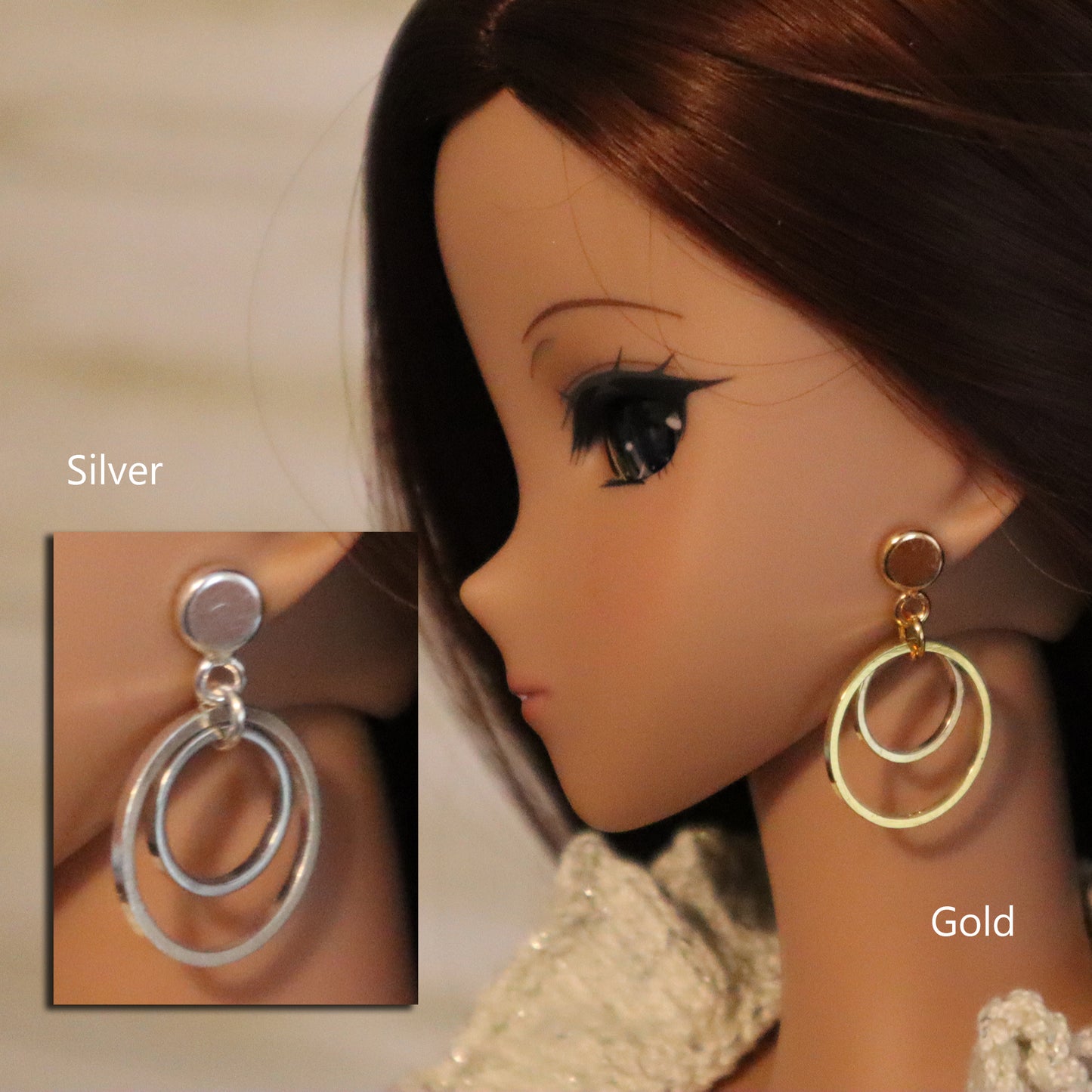 Mini Round Double Hoops (Silver or Gold) No-Hole Earrings for BJD