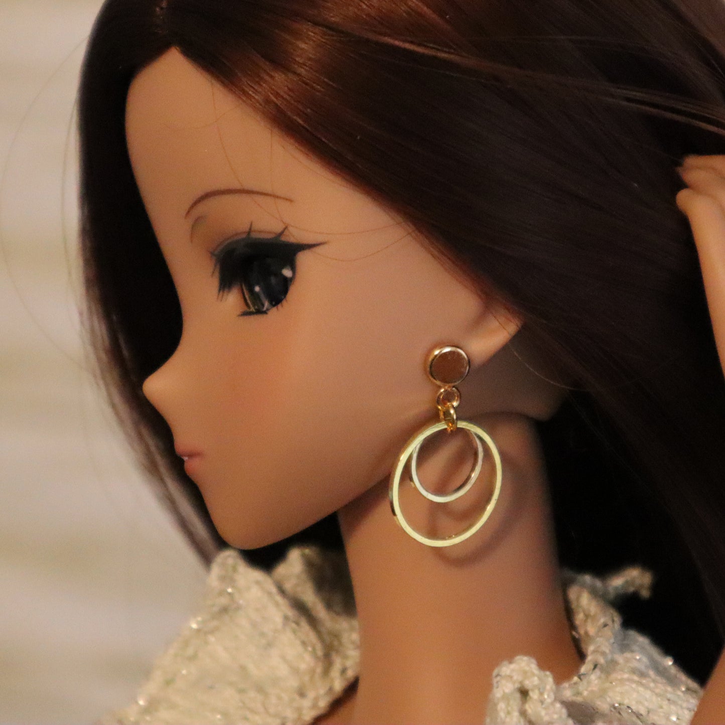 Mini Round Double Hoops (Silver or Gold) No-Hole Earrings for BJD