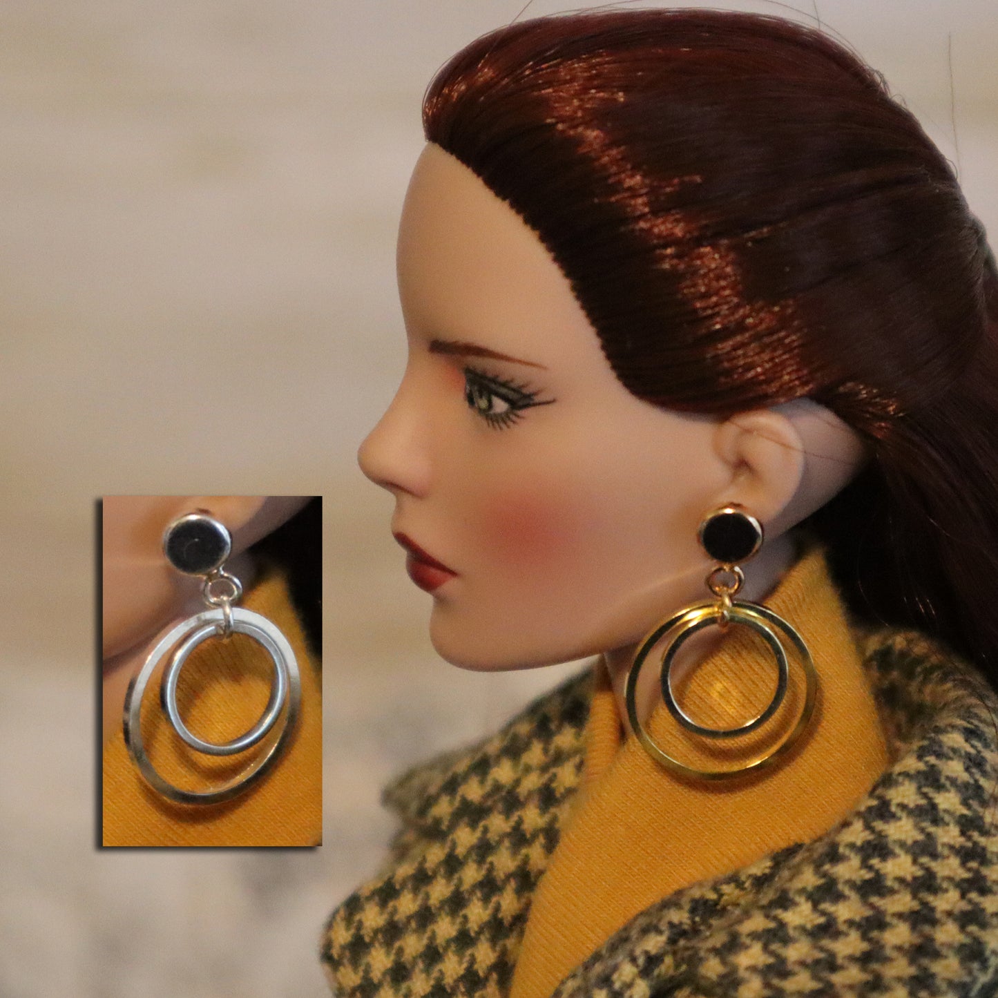 Mini Round Double Hoops (Silver or Gold) No-Hole Earrings for BJD