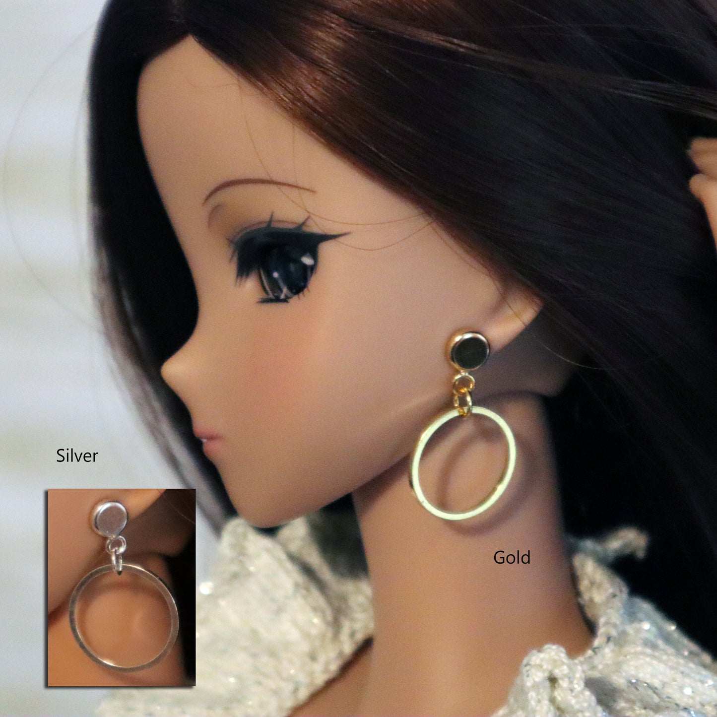 Mini Round Hoops (Silver or Gold) No-Hole Earrings for BJD