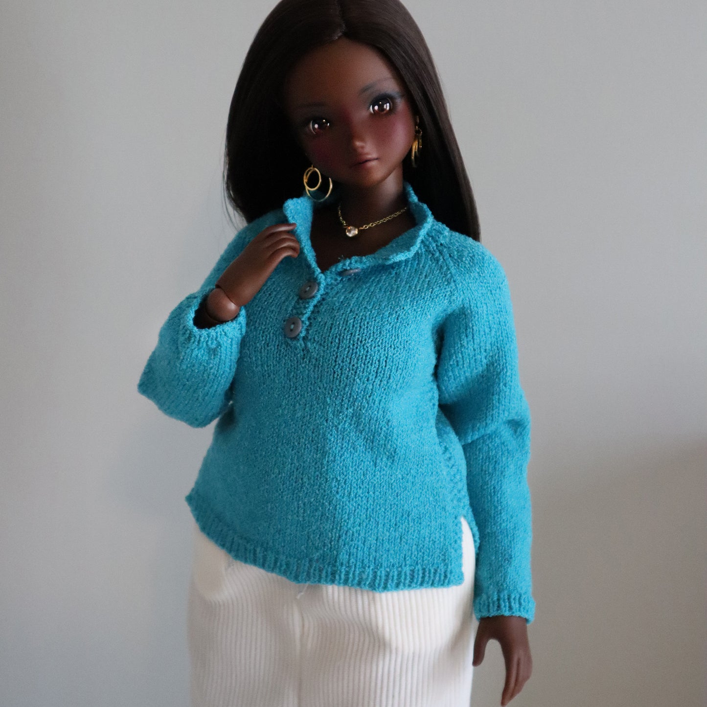 Collared Knitted Pullover for Smart Doll Pear - Digital Knitting Pattern