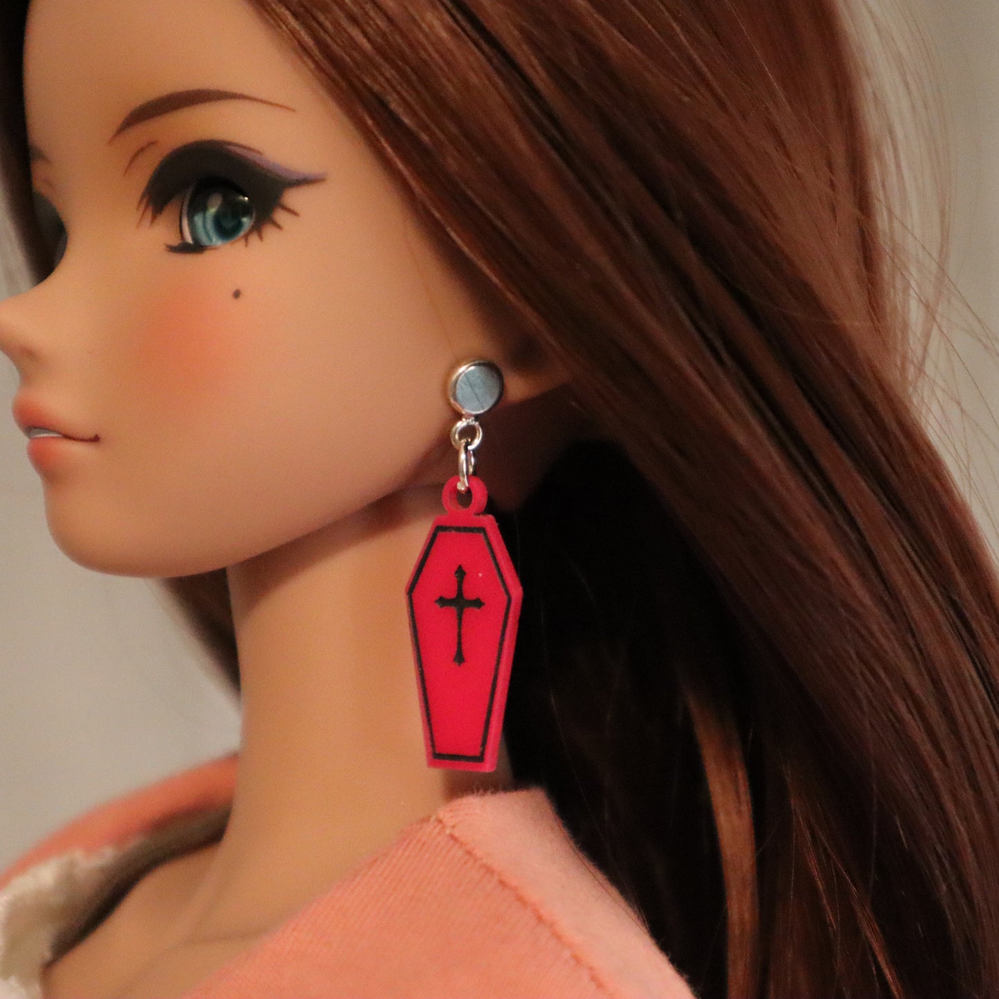 Handpainted Coffin Acrylic No-Hole earrings for vinyl bjds - color choice