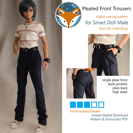 Pleated Front Trousers for Smart Doll Guys - Digital Sewing Pattern