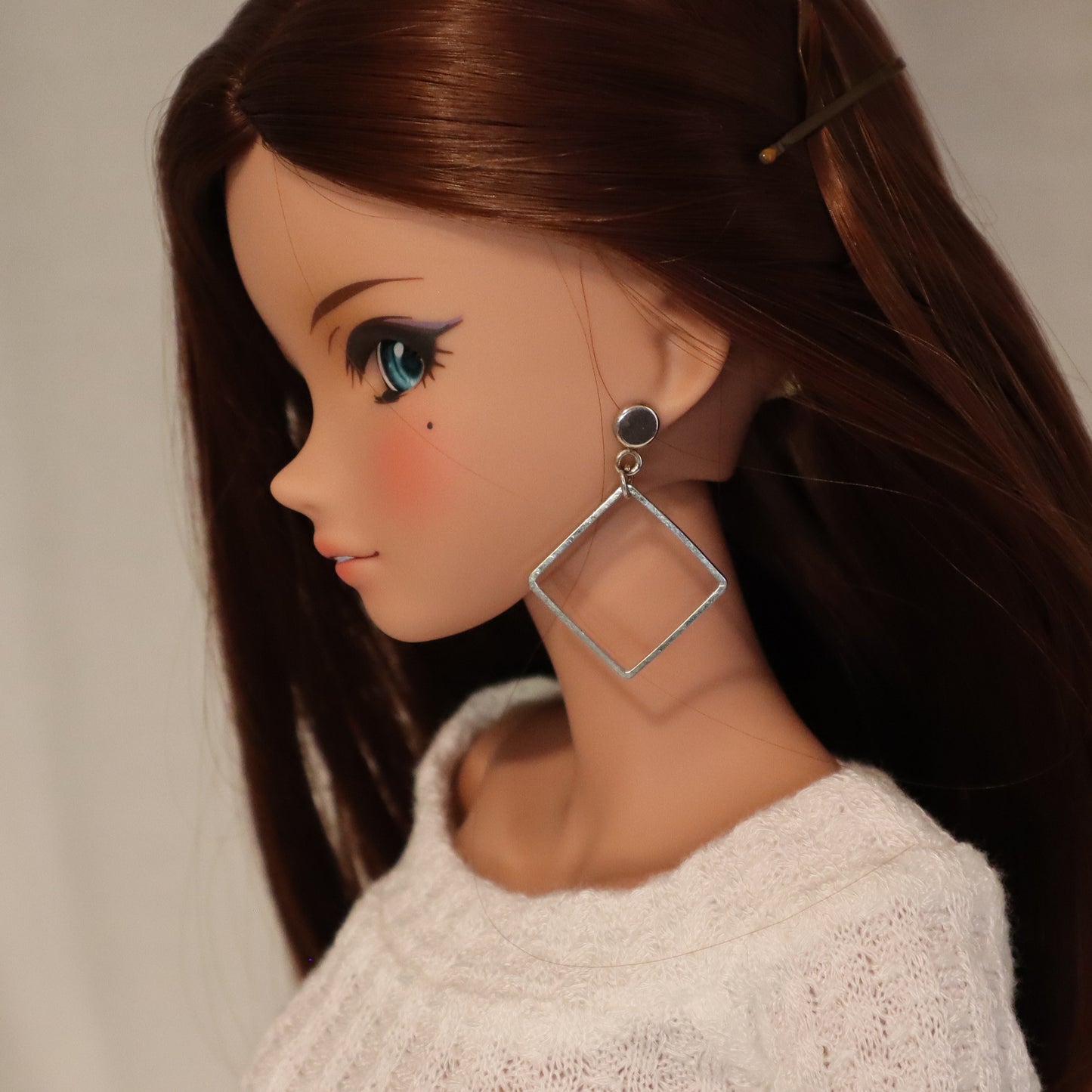 Square Hoop Silver No-Hole Earrings for BJD