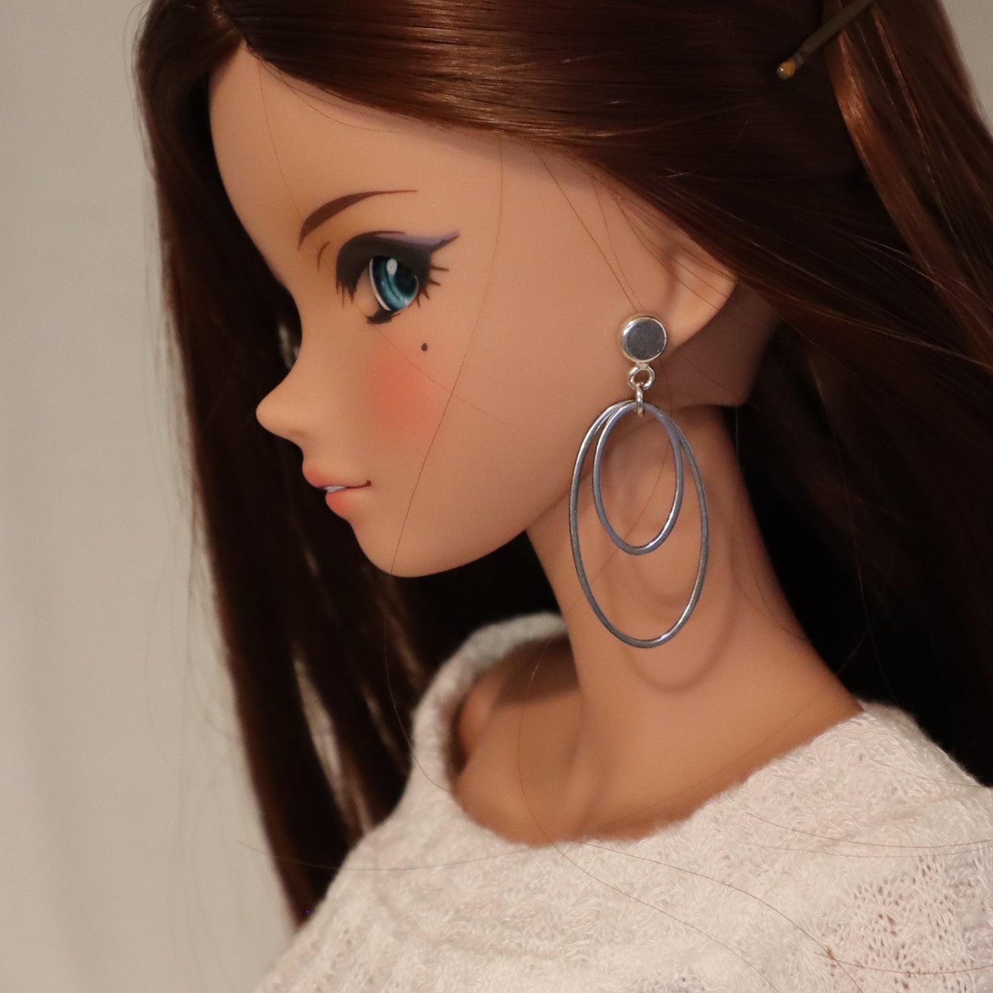 Oval Double Hoops Steel No-Hole Earrings for BJD