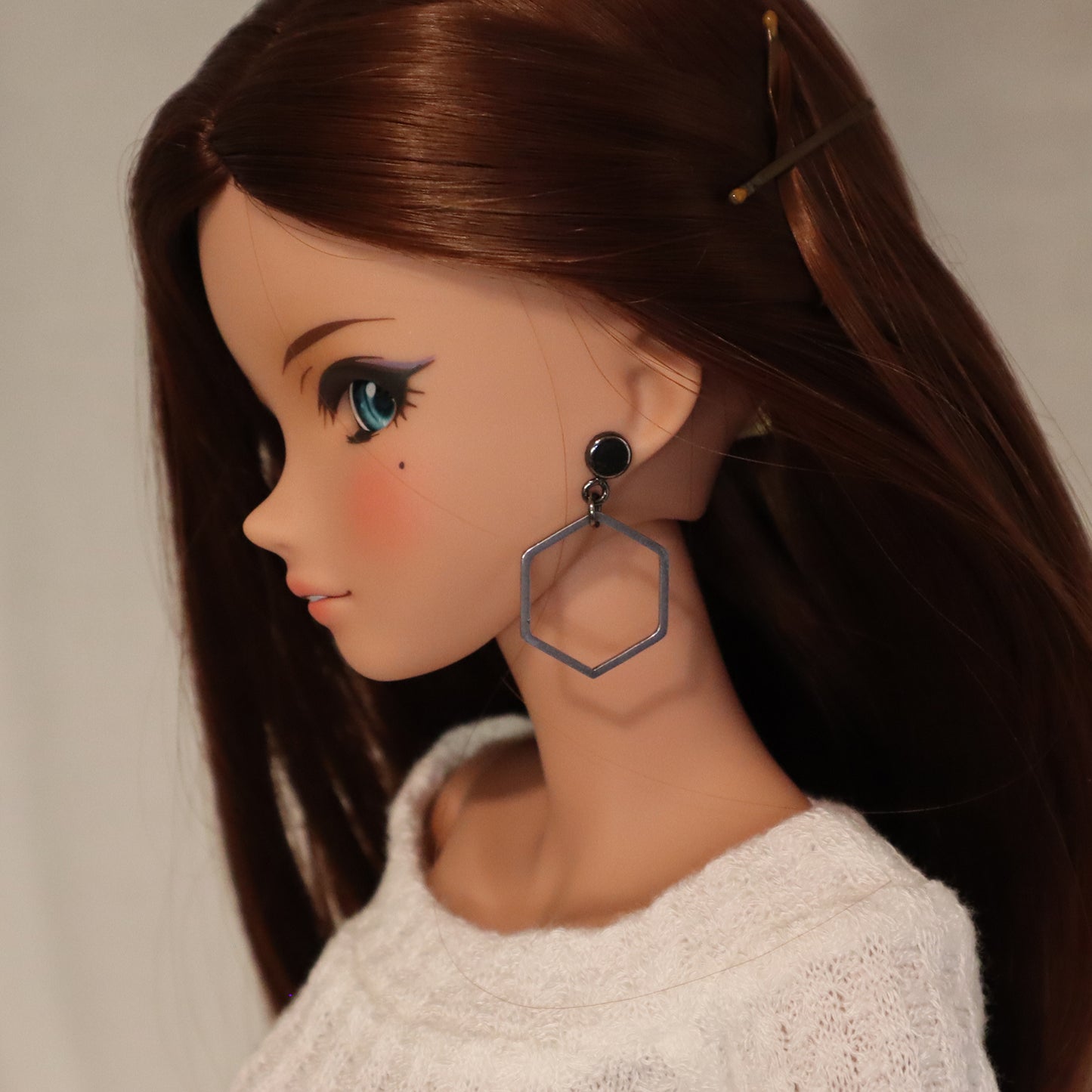Hexagon Hoop Steel No-Hole Earrings for BJD