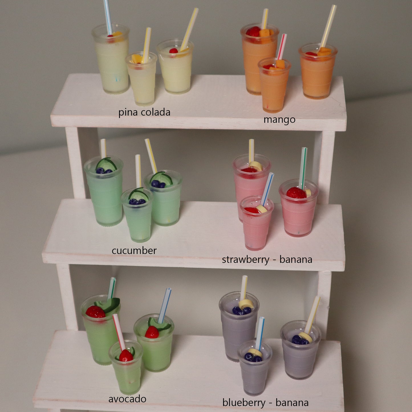 Smoothies - 1/3 & 1/4 scale props for BJDs - To Go Cup - 3 sizes, 6 flavors