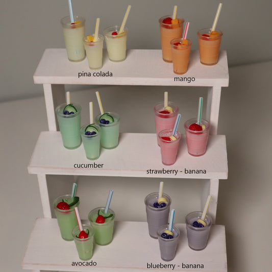Smoothies - 1/3 & 1/4 scale props for BJDs - To Go Cup -   3 sizes, 6 flavors