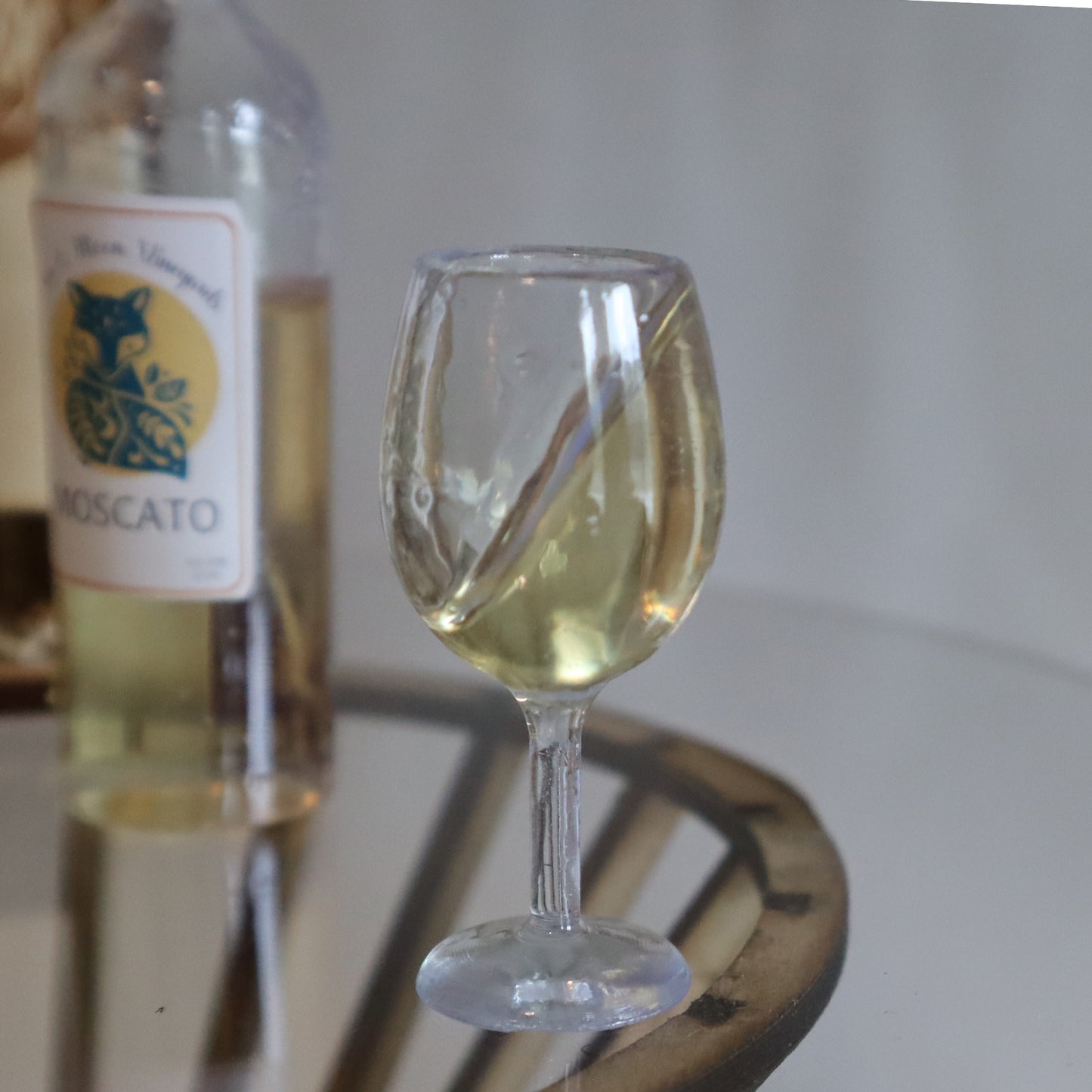 Wine & Wine Glasses Set or Individual Glasses  - White (Moscato) - 1/3 scaled prop set for BJD