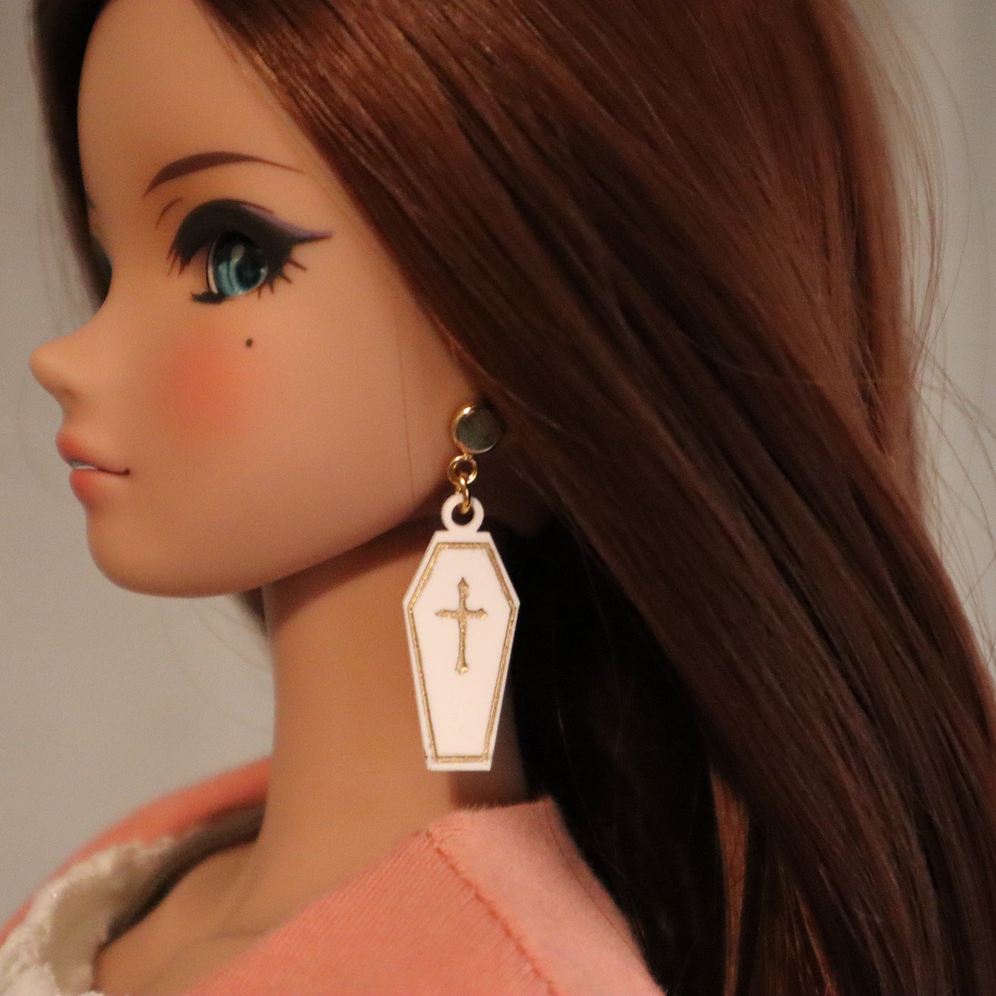 Handpainted Coffin Acrylic No-Hole earrings for vinyl bjds - color choice