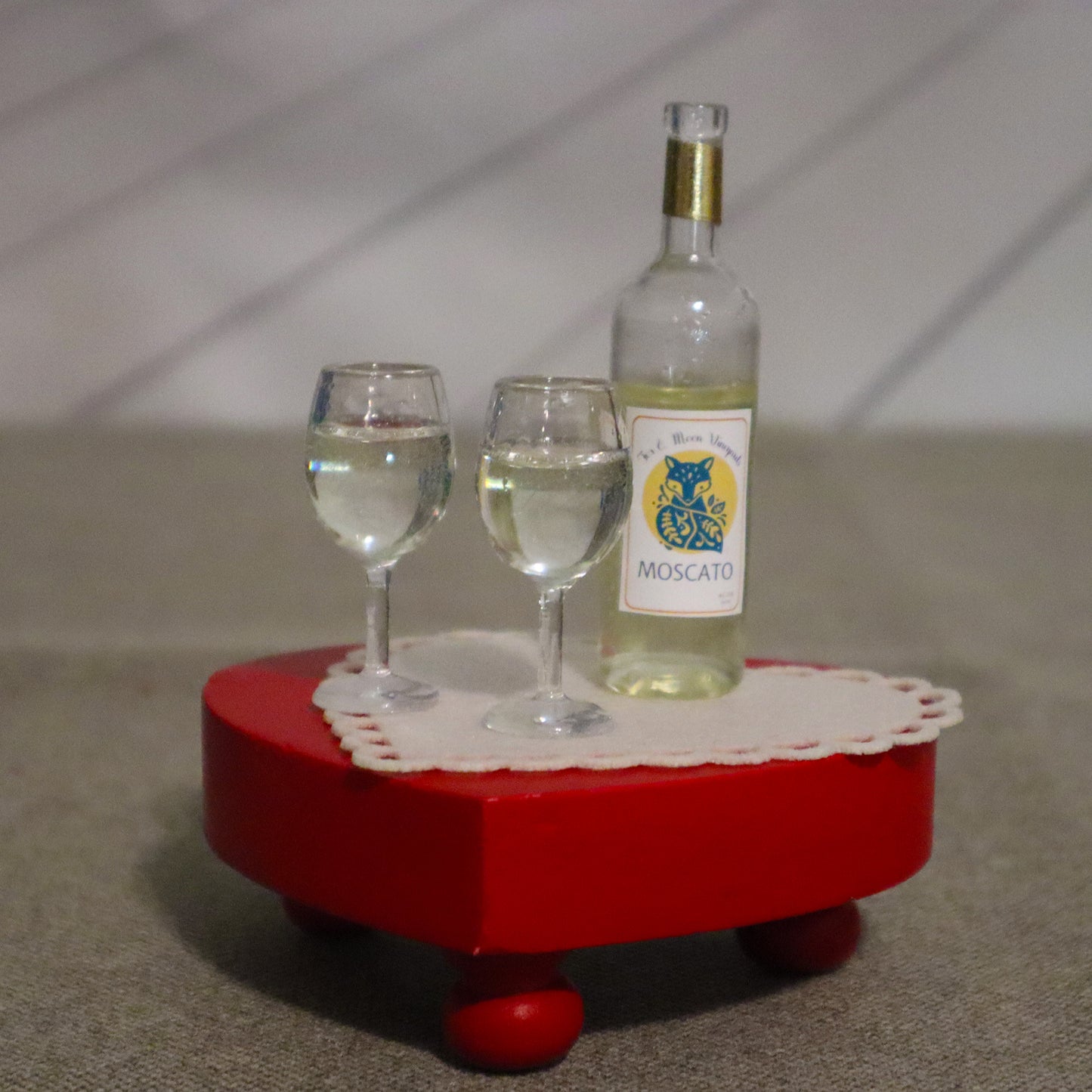 Wine & Wine Glasses Set or Individual Glasses - White (Moscato) - 1/3 scaled prop set for BJD