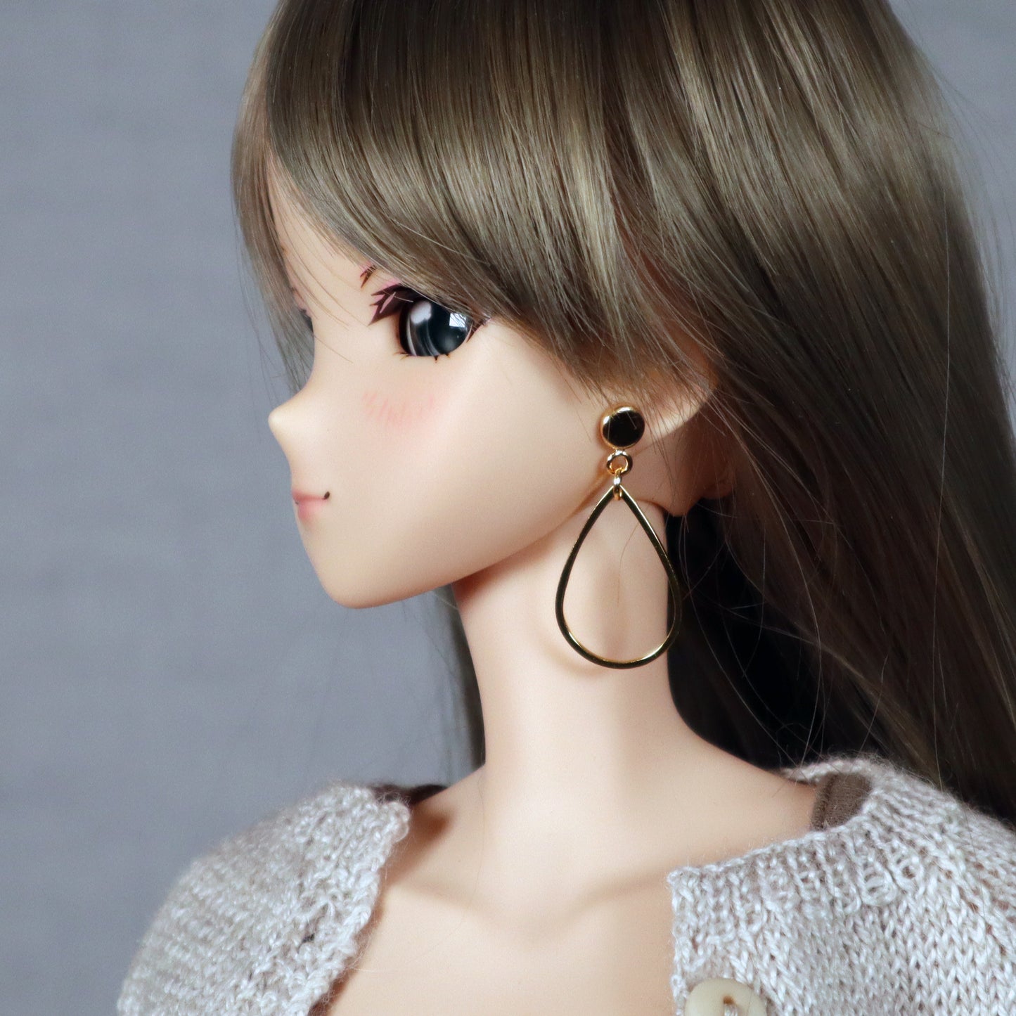 Raindrop Medium Hoop (Silverl or Gold) No-Hole Earrings for BJD