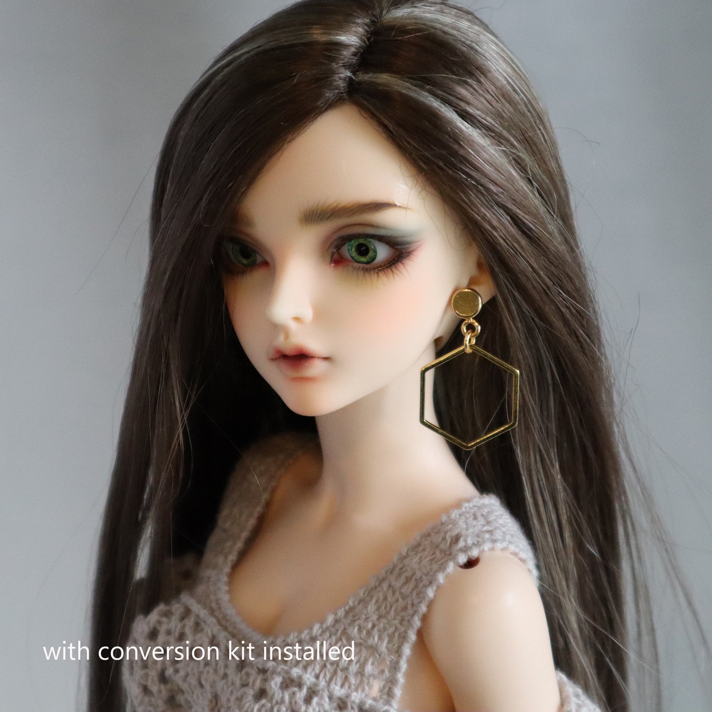 Hexagon Hoop (Silver, Gold or Steel) No-Hole Earrings for BJD