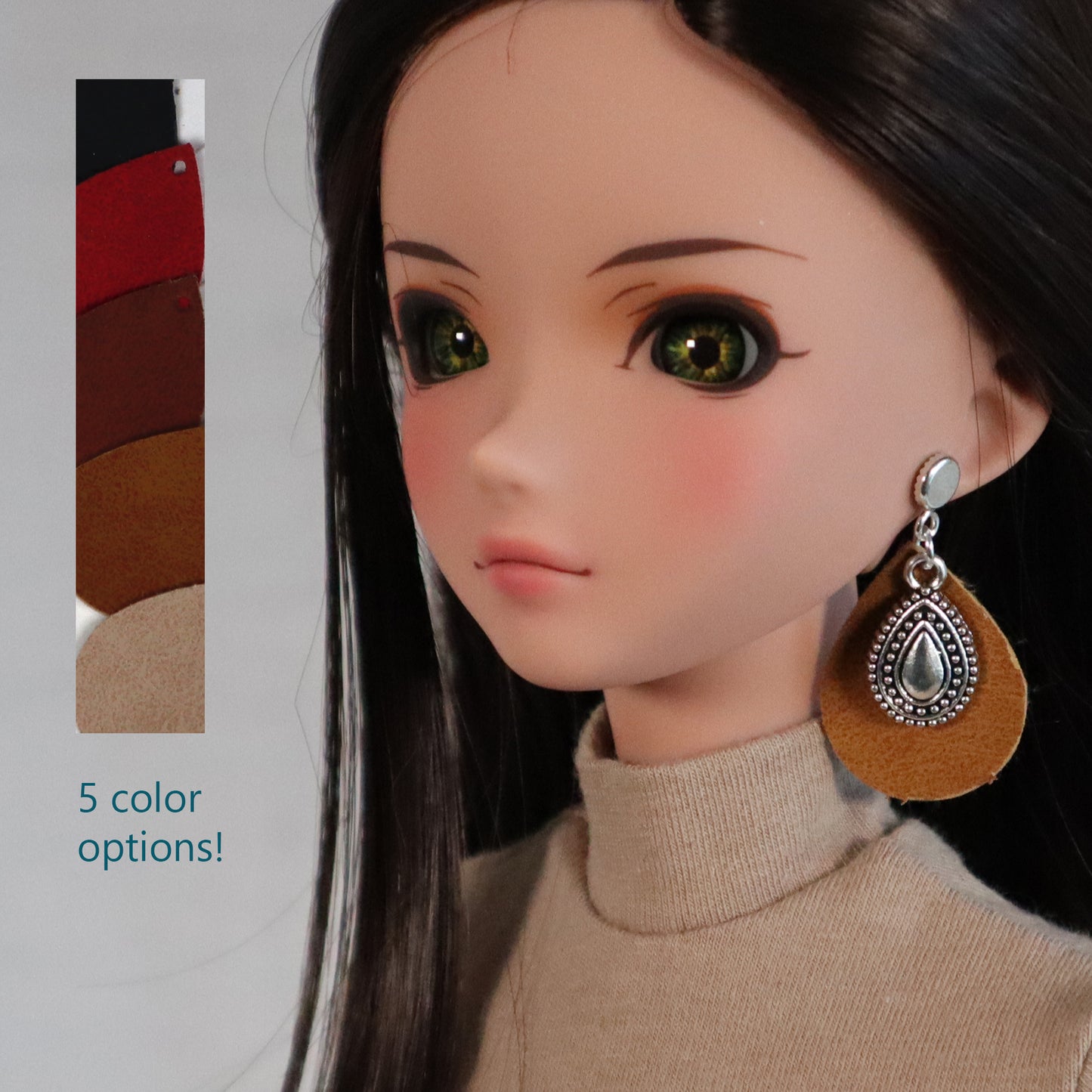 Concho & Leather (5 Color Choices) No-Hole Earrings for BJD