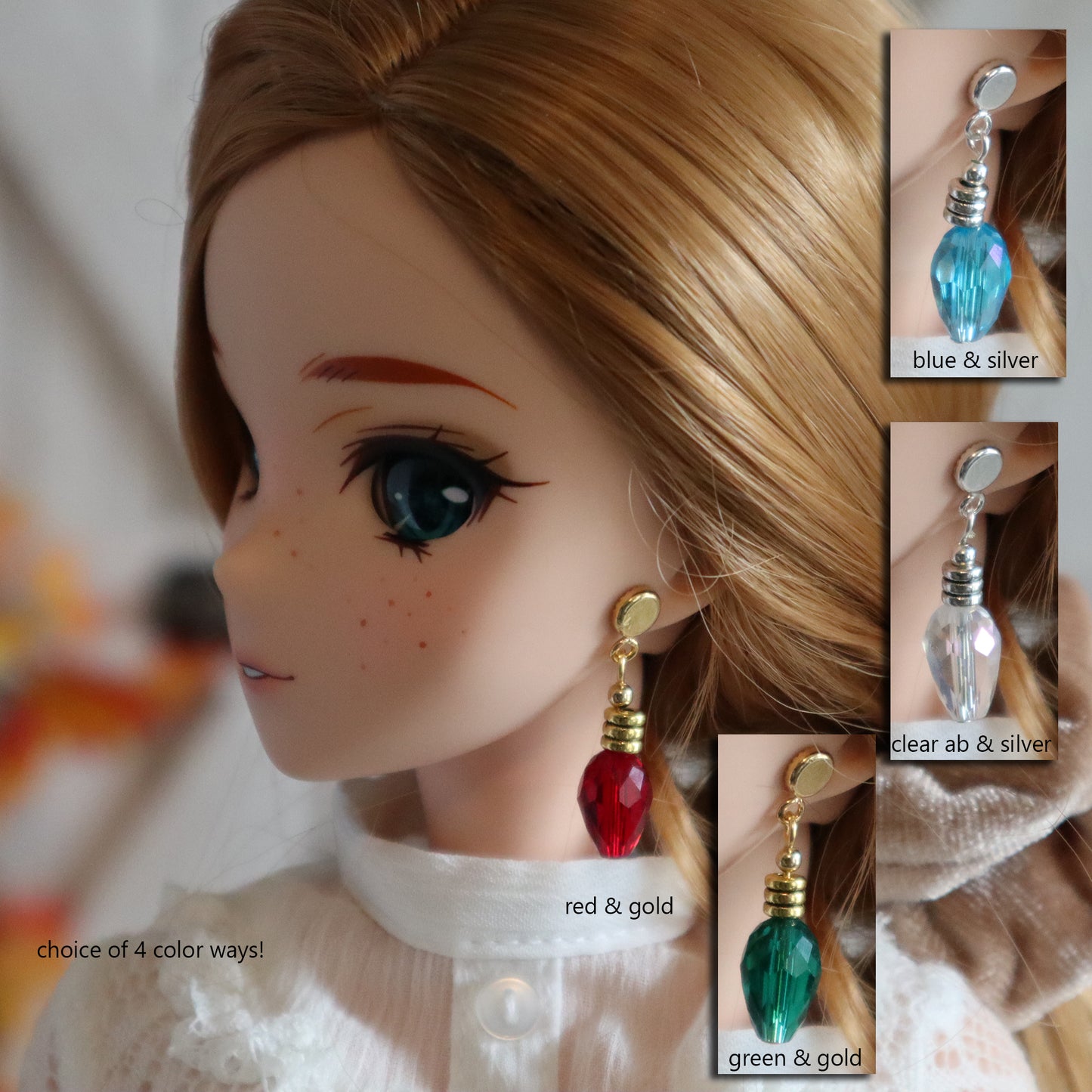No-Hole Earrings for Vinyl BJD - Holiday Lights - Choice of 4 colors