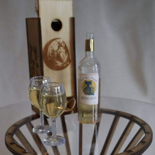 Wine & Wine Glasses Set or Individual Glasses  - White (Moscato) - 1/3 scaled prop set for BJD