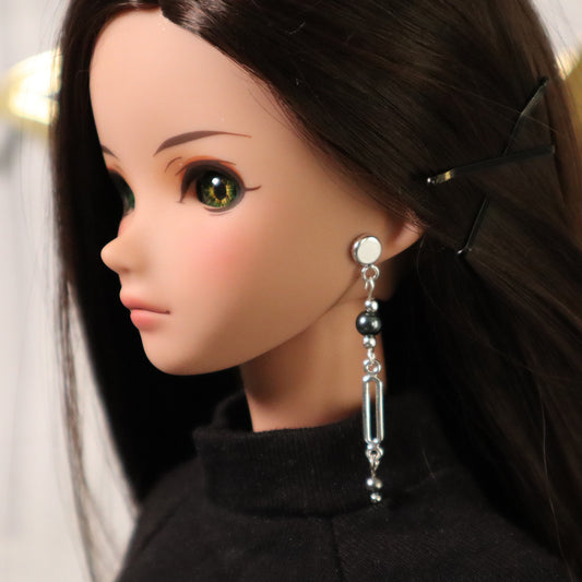 No-Hole Earring for Vinyl BJD -  Black Pearl Chained