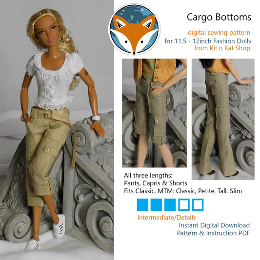 Digital Pattern for Cargo Bottoms for 11.5-12 inch Fashion Dolls