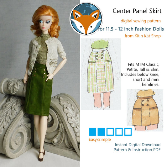 Digital Pattern for Center Panel Skirt for 11.5-12 inch Fashion Dolls