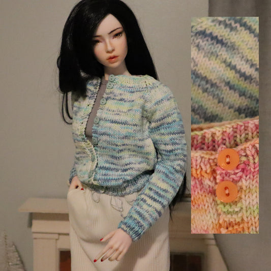 Cotton Varigated Button Front Cardigan - Fits 63cm BJD, Smartdoll Classic, Pear