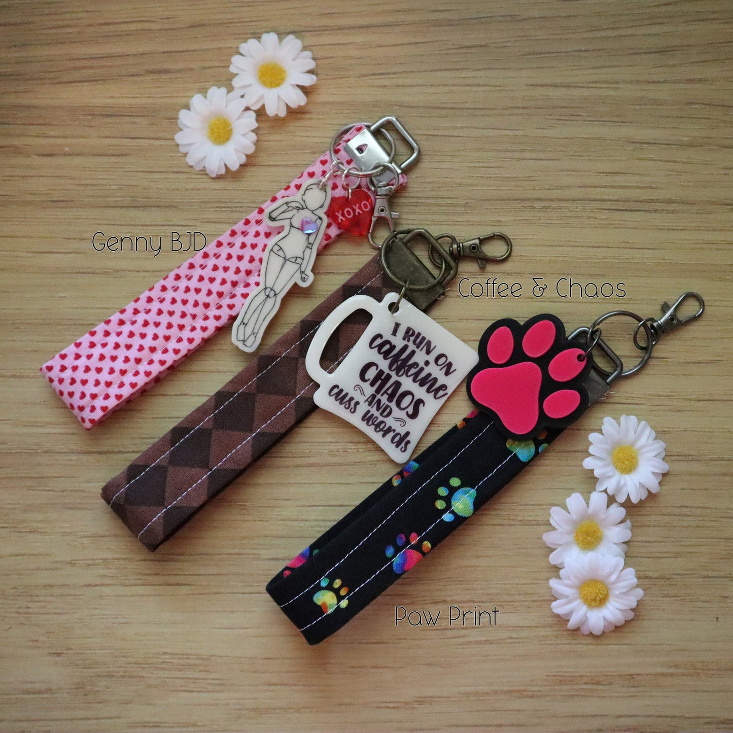 Genny (I love BJDs), Coffee & Chaos, or Pawprint keychain or purse charm