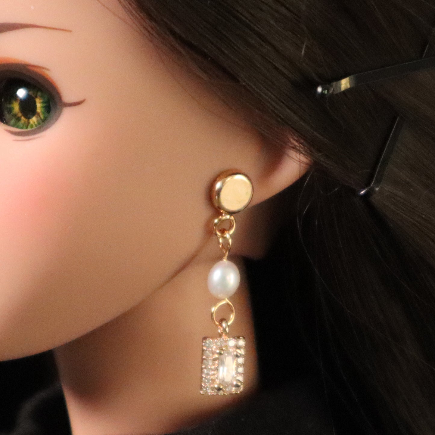 No-Hole Earring for Vinyl BJD -  Jeweled Square 2 in 1