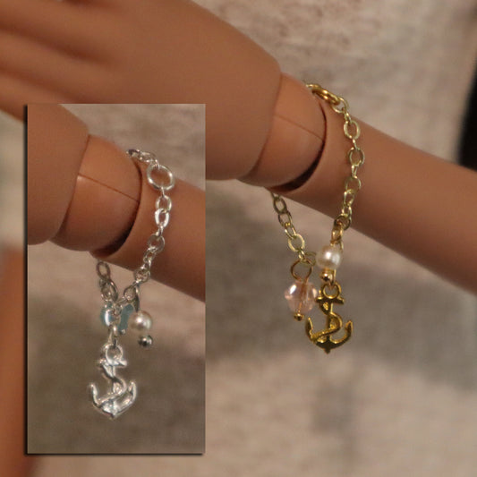 Tiny Anchor Charm Bracelet - slip on for Smartdoll - Silver or Gold