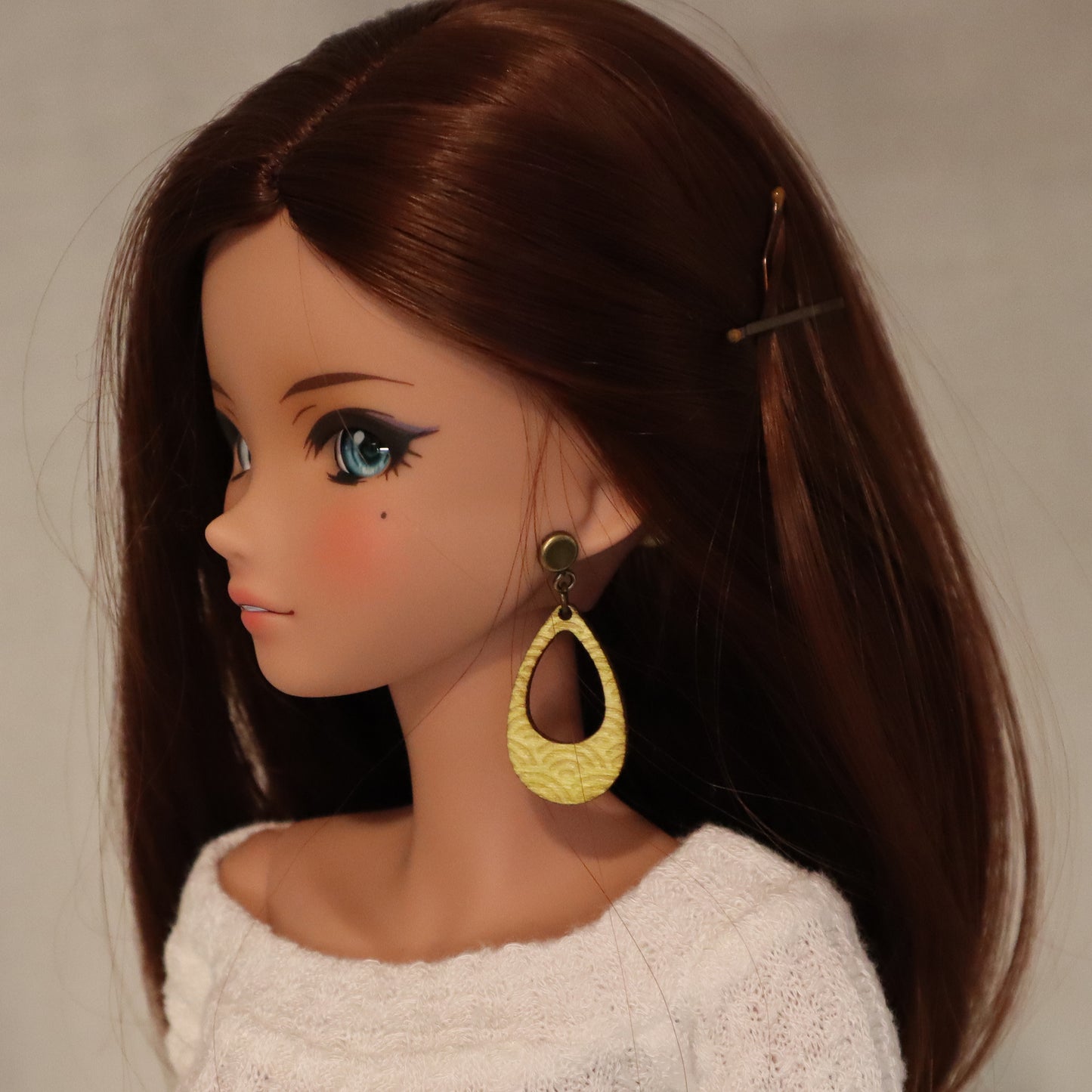Bronze and Olive Asian inspired drop hoop No-Hole Earrings
