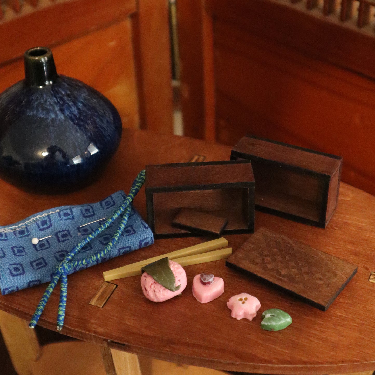 Bento with Sakura themed food, Furoshiki & Chopsticks for BJDs