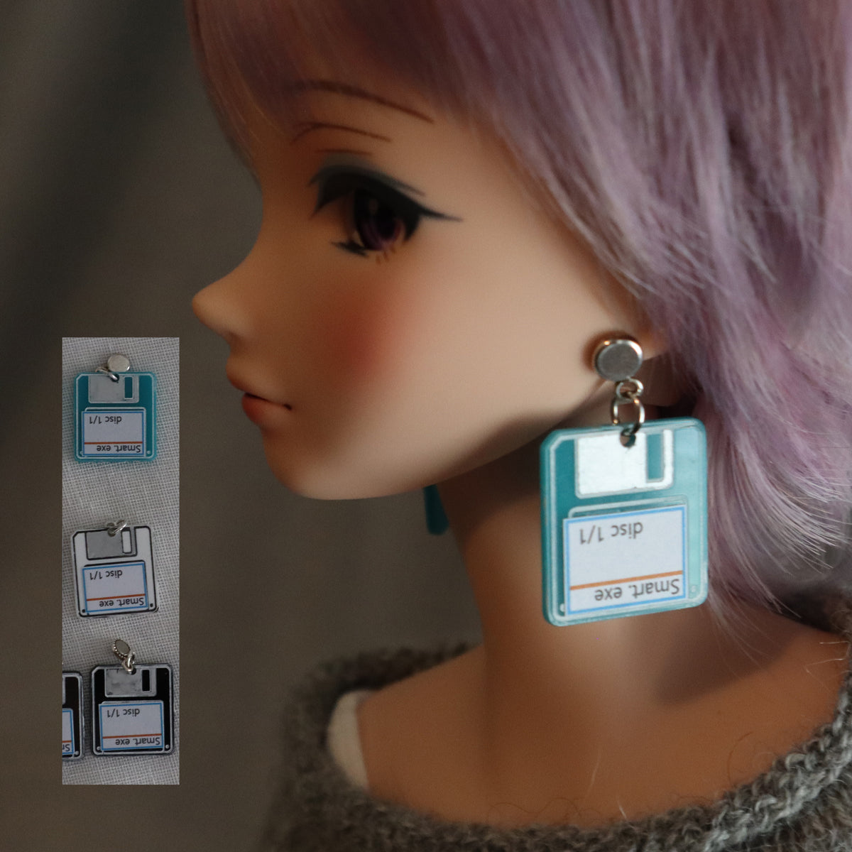 Boot Disc or Save Icon Acrylic No-Hole earrings for vinyl bjds - 3 color options