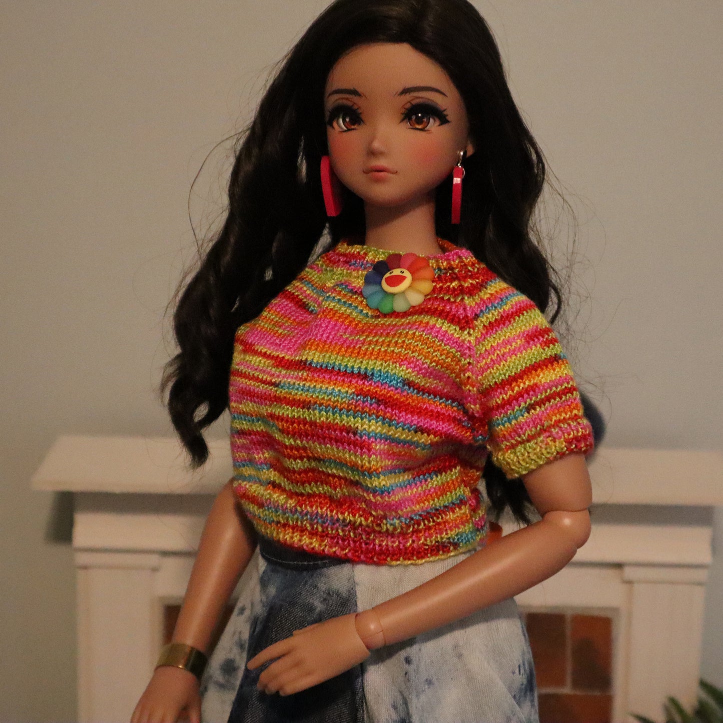 Smartdoll Pear Cropped Rainbow Sweater