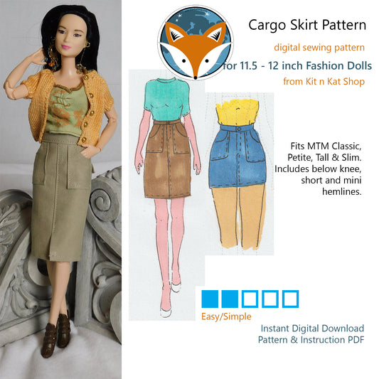 Digital Pattern for Cargo Skirt for 11.5-12 inch Fashion Dolls