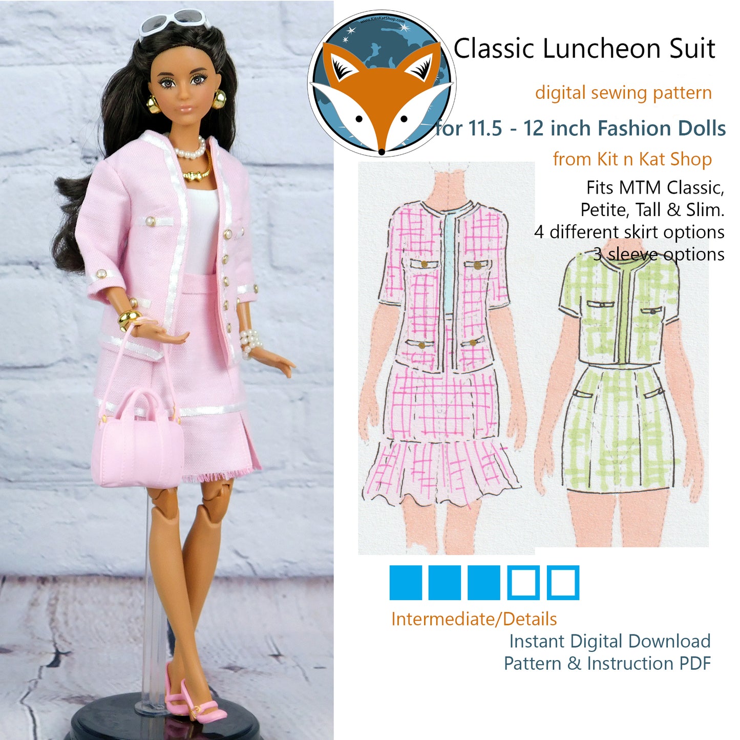 Digital Pattern for Classic Luncheon Suit for 11.5-12 inch Fashion Dolls
