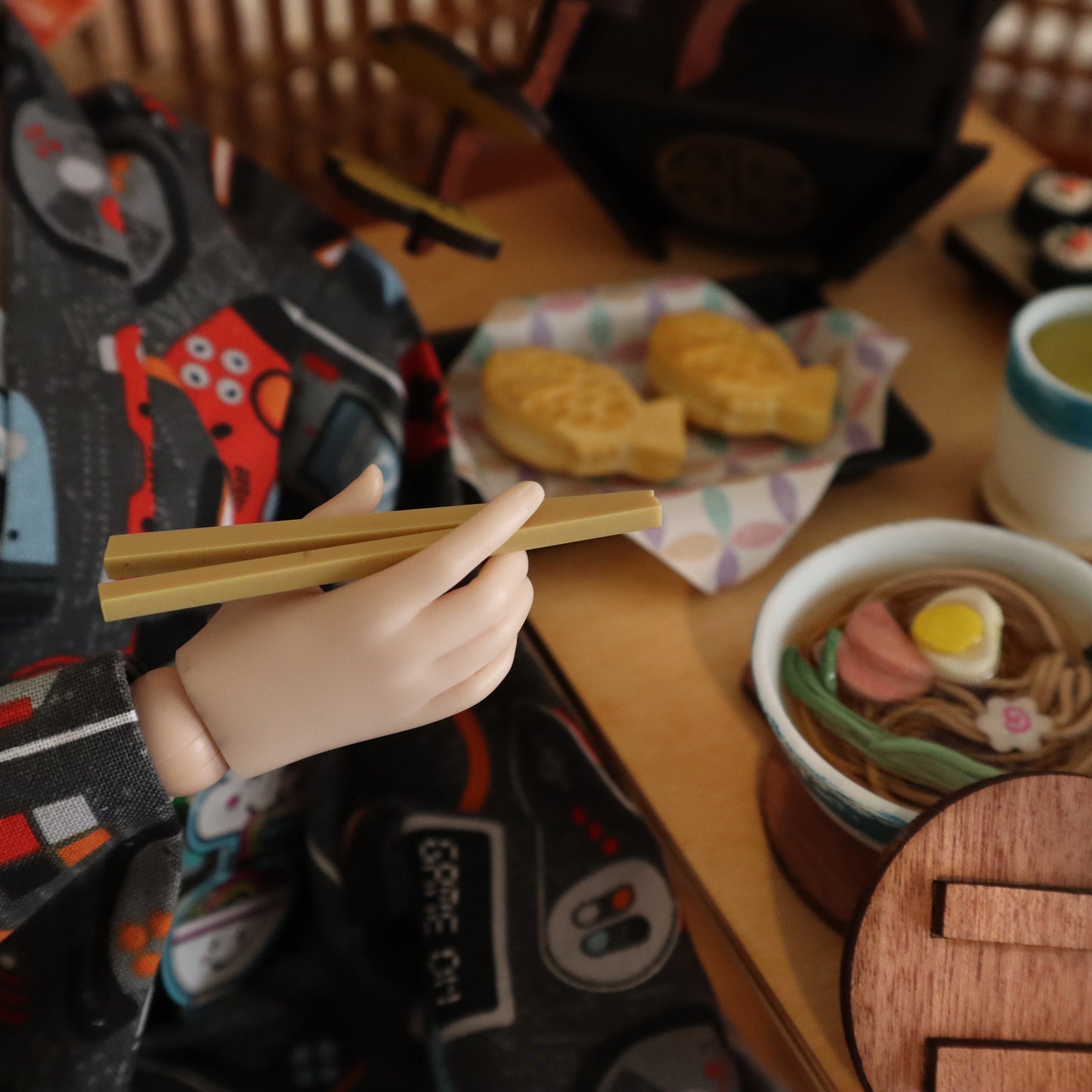 Bento with Sakura themed food, Furoshiki & Chopsticks for BJDs